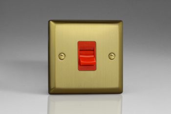 Varilight Urban Brushed Brass 45A Cooker Switch (Single Plate, Red Rocker)