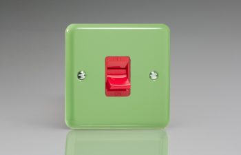 Varilight Lily Range Beryl Green 45A Cooker Switch (Single Plate, Red Rocker)