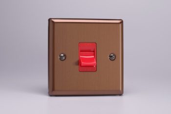 Varilight Urban Brushed Bronze 45A Cooker Switch (Single Plate, Red Rocker)