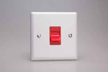 Varilight Classic Chalk White 45A Cooker Switch (Single Plate, Red Rocker)