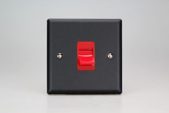Varilight Urban Matt Black 45A Cooker Switch (Single Plate, Red Rocker)