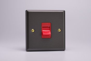 Varilight Vogue Slate Grey 45A Cooker Switch (Single Plate, Red Rocker)