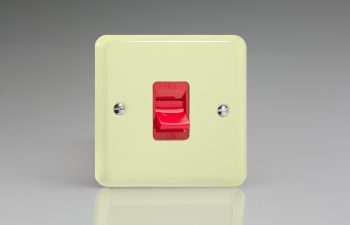 Varilight Lily White Chocolate 45A Cooker Switch (Single Plate, Red Rocker)