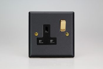 Varilight Vogue Matt Black 1-Gang 13A Double Pole Switched Socket with Metal Rockers