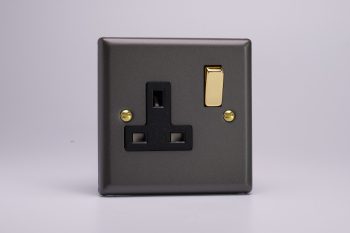 Varilight Vogue Slate Grey 1-Gang 13A Double Pole Switched Socket with Metal Rockers