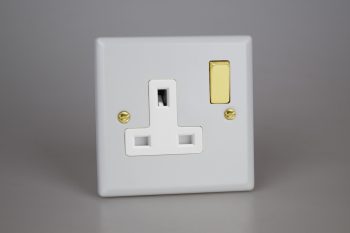 Varilight Vogue Matt White 1-Gang 13A Double Pole Switched Socket with Metal Rockers