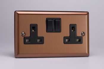 Varilight Urban Brushed Bronze 2-Gang 13A Double Pole Switched Socket