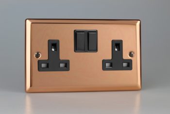 Varilight Urban Polished Copper 2-Gang 13A Double Pole Switched Socket