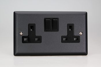 Varilight Urban Matt Black 2-Gang 13A Double Pole Switched Socket