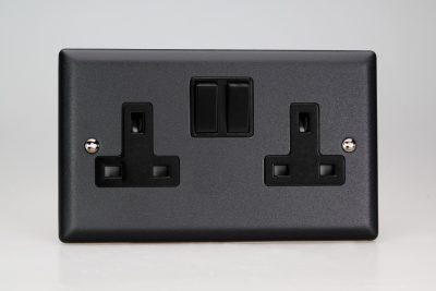 Varilight Urban Matt Black 2-Gang 13A Double Pole Switched Socket