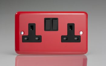 Varilight Lily Pillar Box Red 2-Gang 13A Double Pole Switched Socket