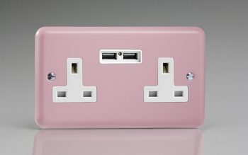 Varilight Lily Rose Pink 2 Gang 13 Amp Unswitched Socket + 2x 5v DC 2100mA USB Charging Ports