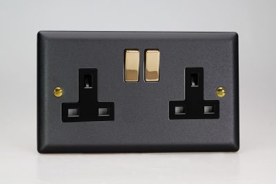 Varilight Vogue Matt Black 2-Gang 13A Double Pole Switched Socket