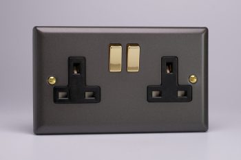 Varilight Vogue Slate Grey 2-Gang 13A Double Pole Switched Socket