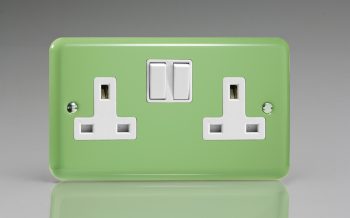 Varilight Lily Range Beryl Green 2-Gang 13A Double Pole Switched Socket