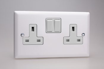 Varilight Classic Chalk White 2-Gang 13A Double Pole Switched Socket