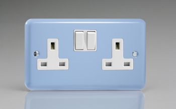 Varilight Lily Duck Egg Blue 2-Gang 13A Double Pole Switched Socket