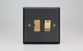 Varilight Vogue Matt Black 13A Switched Fused Spur + Neon with Metal Inserts