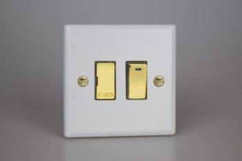Varilight Vogue Matt White 13A Switched Fused Spur + Neon with Metal Inserts