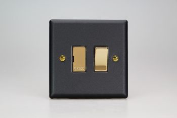 Varilight Vogue Matt Black 13A Switched Fused Spur with Metal Inserts