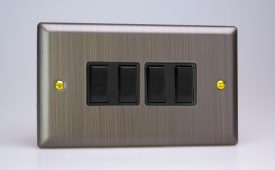 Varilight Urban Antique Brass 4-Gang 10A 1- or 2-Way Rocker Switch