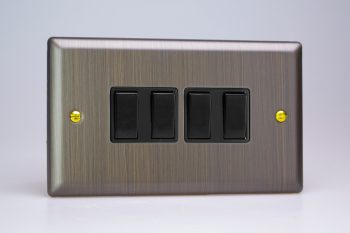 Varilight Urban Antique Brass 4-Gang 10A 1- or 2-Way Rocker Switch