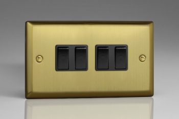 Varilight Urban Brushed Brass 4-Gang 10A 1- or 2-Way Rocker Switch (Twin Plate)
