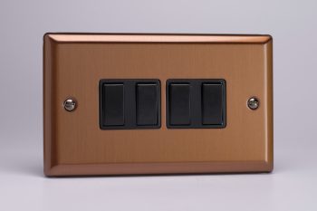 Varilight Urban Brushed Bronze 4-Gang 10A 1- or 2-Way Rocker Switch (Twin Plate)