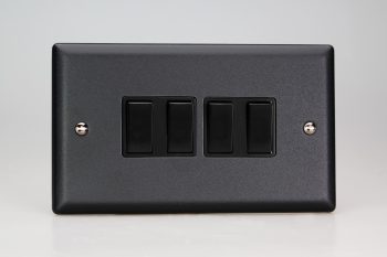 Varilight Urban Matt Black 4-Gang 10A 1- or 2-Way Rocker Switch (Twin Plate)