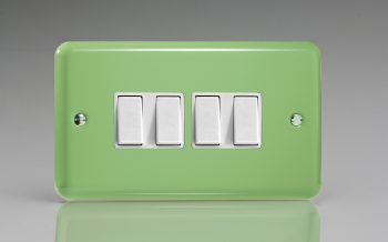 Varilight Lily Range Beryl Green 4-Gang 10A 1- or 2-Way Rocker Switch (Twin Plate)