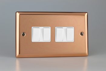 Varilight Urban Polished Copper 4-Gang 10A 1- or 2-Way Rocker Switch (Twin Plate)