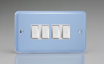 Varilight Lily Duck Egg Blue 4-Gang 10A 1- or 2-Way Rocker Switch (Twin Plate)