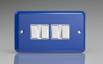 Varilight Lily Reflex Blue 4-Gang 10A 1- or 2-Way Rocker Switch (Twin Plate)