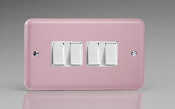Varilight Lily Rose Pink 4-Gang 10A 1- or 2-Way Rocker Switch (Twin Plate)