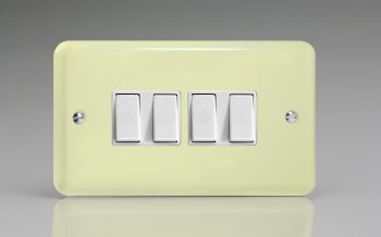 Varilight Lily White Chocolate 4-Gang 10A 1- or 2-Way Rocker Switch (Twin Plate)