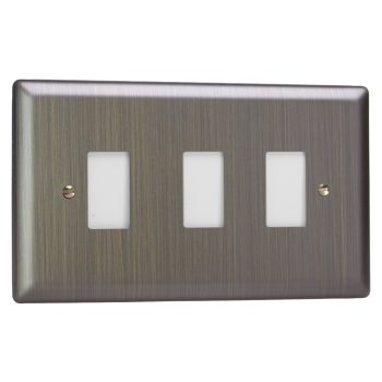 Varilight Urban Antique Brass 3-Gang PowerGrid Plate including Yoke (Twin Plate)