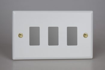 Varilight Vogue Matt White 3-Gang PowerGrid Plate including Yoke (Twin Plate)