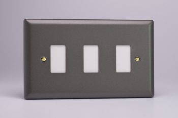 Varilight Vogue Slate Grey 3-Gang PowerGrid Plate including Yoke (Twin Plate)