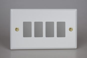 Varilight Vogue Matt White 4-Gang PowerGrid Plate including Yoke (Twin Plate)