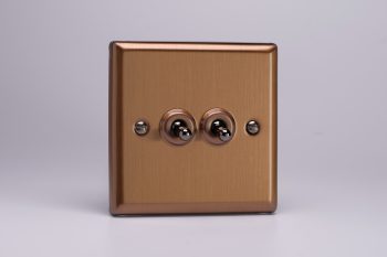 Varilight Urban Brushed Bronze 2-Gang 10A 1- or 2-Way Toggle Switch