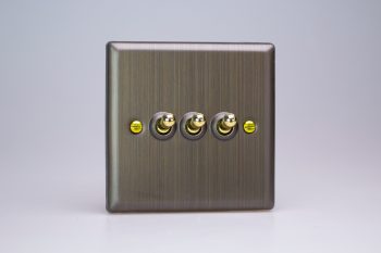Varilight Urban Antique Brass 3-Gang 10A 1- or 2-Way Toggle Switch