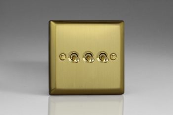 Varilight Urban Brushed Brass 3-Gang 10A 1- or 2-Way Toggle Switch