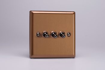 Varilight Urban Brushed Bronze 3-Gang 10A 1- or 2-Way Toggle Switch