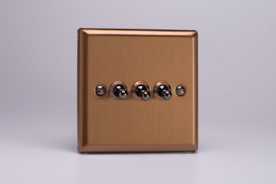 Varilight Urban Brushed Bronze 3-Gang 10A 1- or 2-Way Toggle Switch