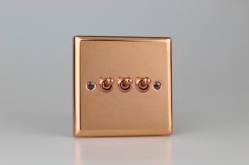 Varilight Urban Polished Copper 3-Gang 10A 1- or 2-Way Toggle Switch