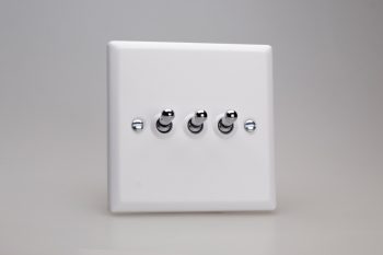 Varilight Classic White Chalk 3-Gang 10A 1- or 2-Way Toggle Switch