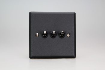 Varilight Urban Matt Black 3-Gang 10A 1- or 2-Way Toggle Switch