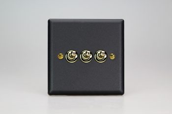 Varilight Vogue Matt Black 3-Gang 10A 1- or 2-Way Toggle Switch