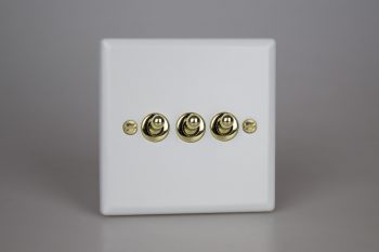 Varilight Vogue Matt White 3-Gang 10A 1- or 2-Way Toggle Switch