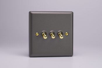 Varilight Vogue Slate Grey 3-Gang 10A 1- or 2-Way Toggle Switch